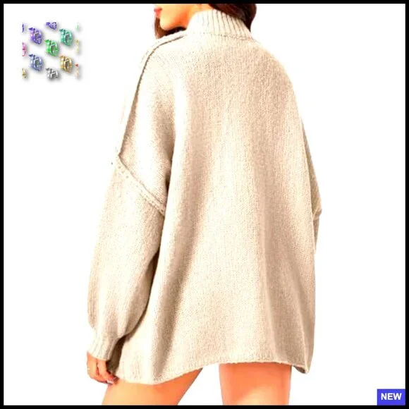 Oversized Chunky Knit Cardigan Lantern Sleeve Button Down Loose Fit Sweater Coat